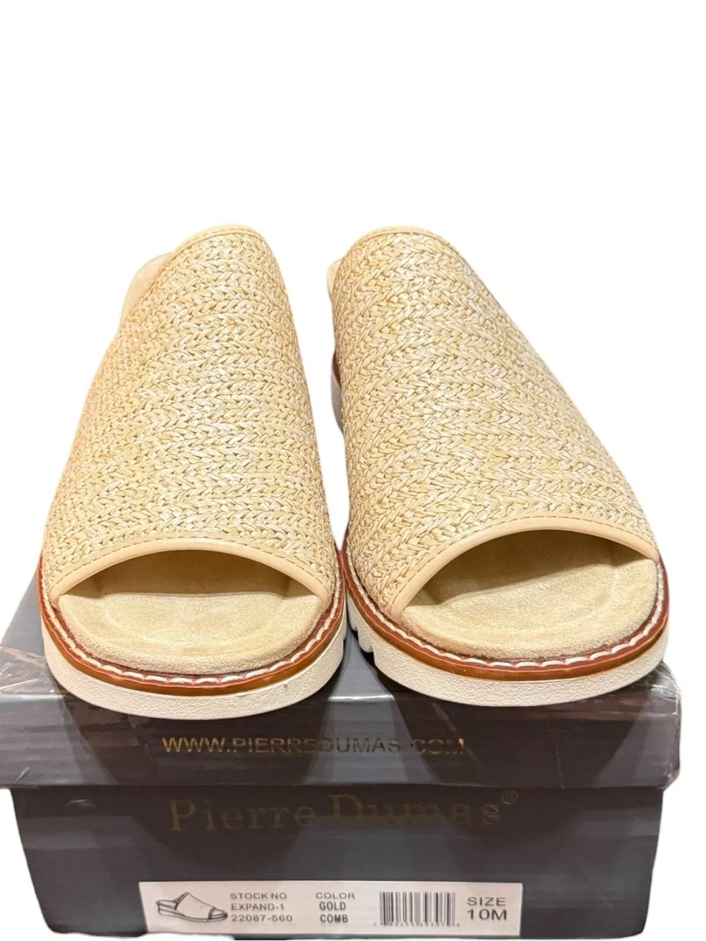 Pierre Dumas Expand-1 Raffia Platform Slide Sandals Size 10 Gold Combo